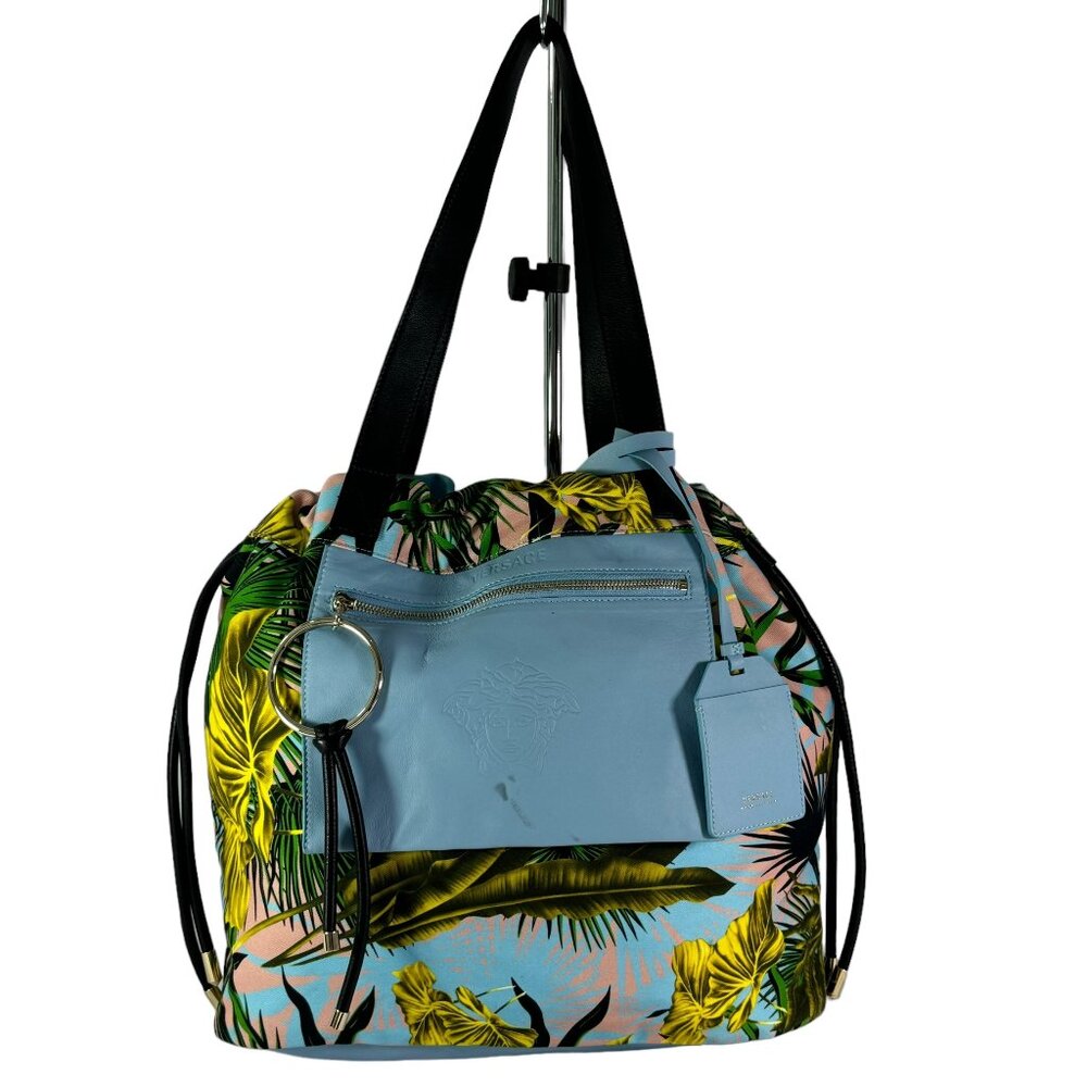 VERSACE Medusa Multicolor Cloth/Canvas Leather Beach Drawstring Tote Bag